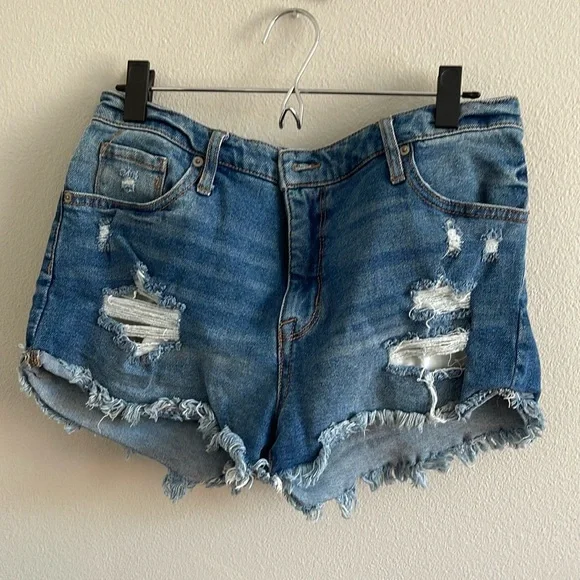 Distressed Blue Denim Shorts Size 16 - Picture 1 of 5